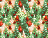 Little Johnny Festive Trees 3D Print 100% Cotton 149cm Wide Digitally Printed Fabric Ideal for Crafting, Sewing, Patchwork, Dressmaking